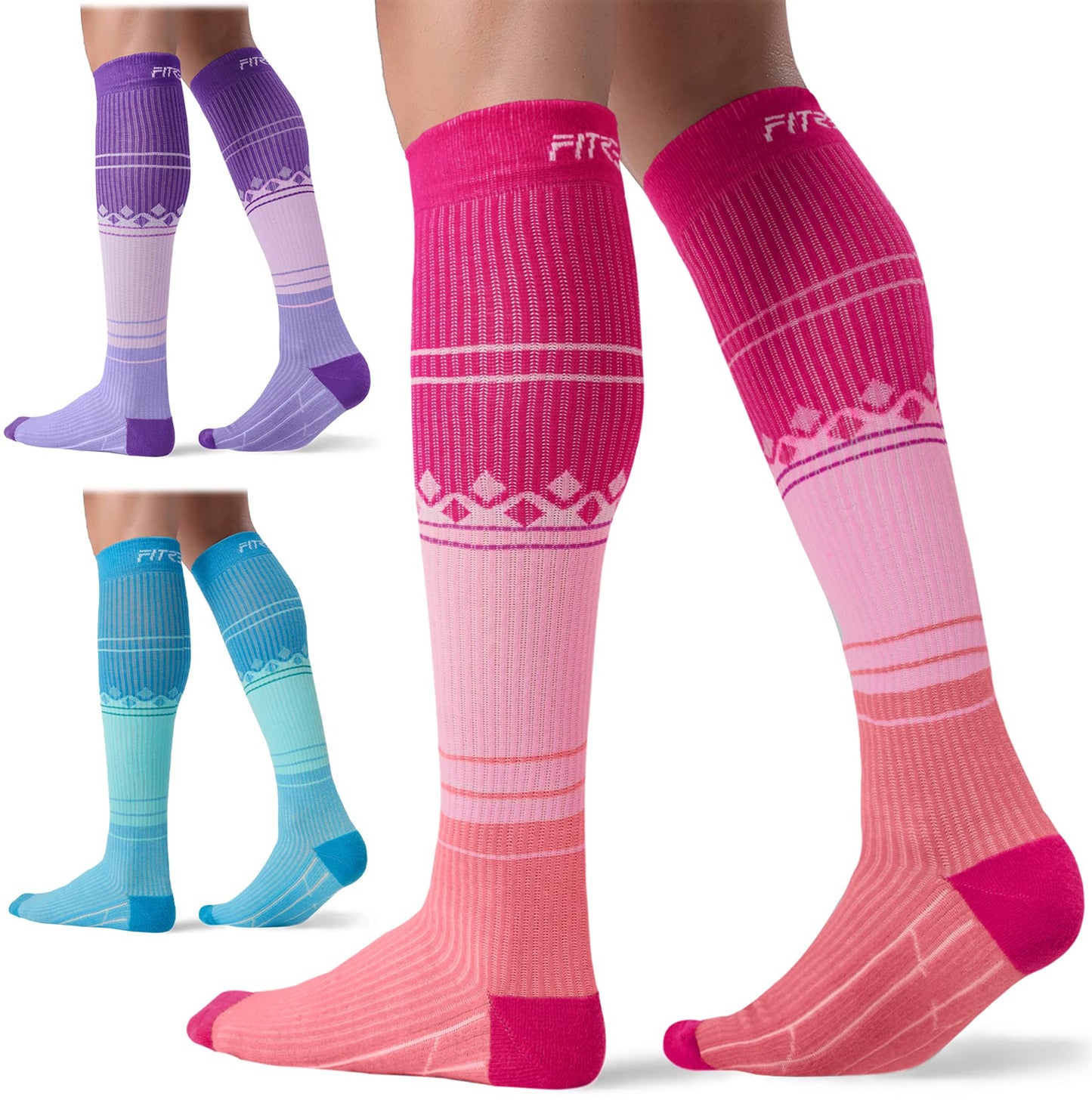FITRELL 3 Pairs Compression Socks for Women and Men 20-30mmHg- Support Socks for Travel, Running