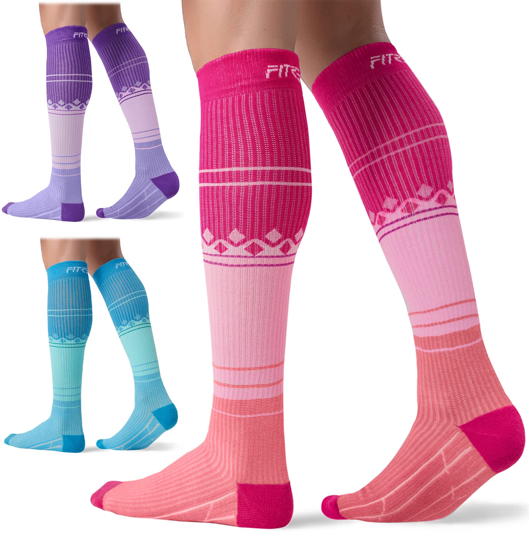 FITRELL 3 Pairs Compression Socks for Women and Men 20-30mmHg- Support Socks for Travel, Running
