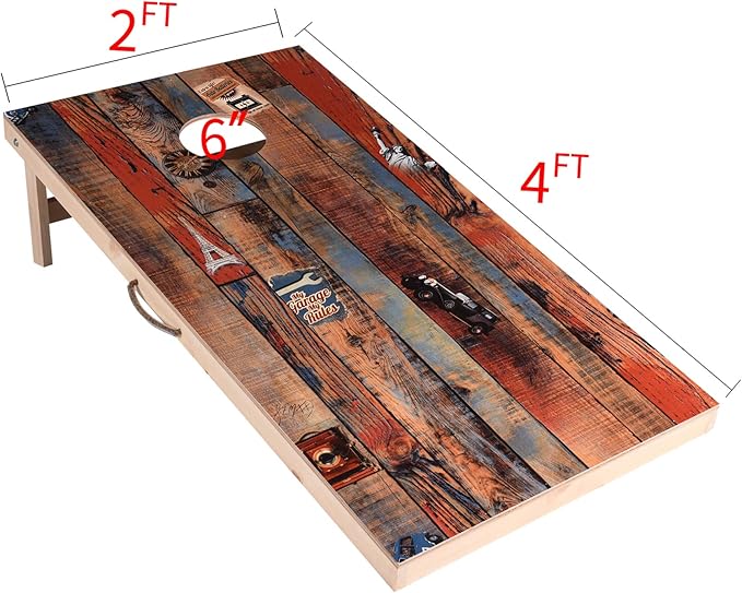 Solid Wood Vintage Cornhole Game Set, Two 4'x2'Cornhole Boards, 8 Cornhole Bags for Indoor and Outdoor Toss Games Competitions, Tournaments