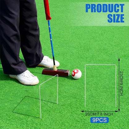 Deekin Set of 9 Croquet Wickets Replacement for Croquet Metal Hoops with Galvanized and Plastic Coating for Family Lawn Backyard Outdoor Game(Square)