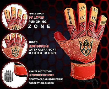 Soccer Goalie Goalkeeper Gloves for Kids Boys Youth & Adult,Latex Strong Grip Palms with Removable Finger Spines Protection Children Football Gloves for Training/Match(Sizes 5-10,6 Styles)