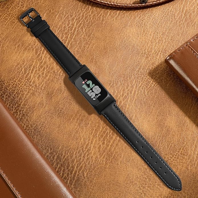 Leather Watch Bands Compatible with Fitbit Charge 6/Charge 5,Genuine Leather Replacement Straps for Charge 6/Charge 5 for Women Men.