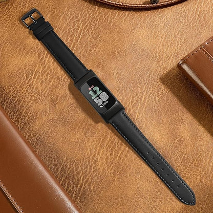 Leather Watch Bands Compatible with Fitbit Charge 6/Charge 5,Genuine Leather Replacement Straps for Charge 6/Charge 5 for Women Men.