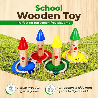 Ring Toss Game for Kids | 8 Pieces Wooden Ring Toss Game Set | Indoor & Outdoor Fun for Toddler and Kids 3+ by OWT
