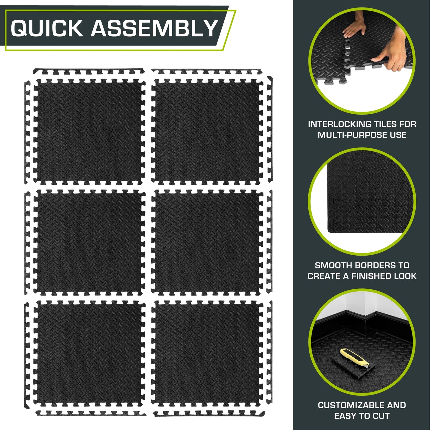 ProsourceFit Exercise Puzzle Mat ½-inch, EVA Interlocking Foam Floor Tiles for Home Gym, Workout