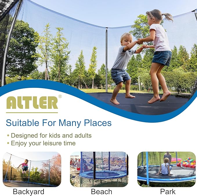 Trampoline 12FT 14FT Enclosure Net Outdoor Jump for Kids and Adults Round ASTM Approved 400/450LBS Weight Capacity