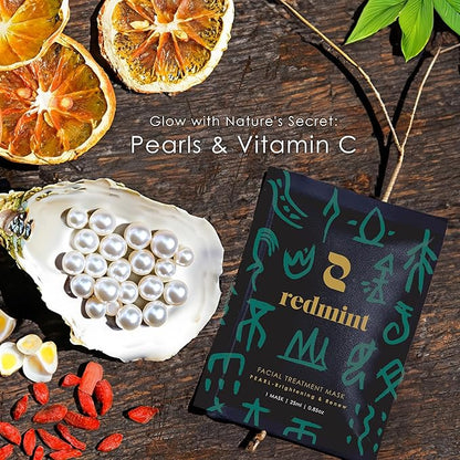 Redmint Renew Face Mask with Pearl & Vitamin C for Skin Radiance & Soften| Rooted In Ancient TCM Wisdom | Anti-Aging & Deep Hydration Sheet Mask for Glowing, Youthful Skin | 5 Sheets