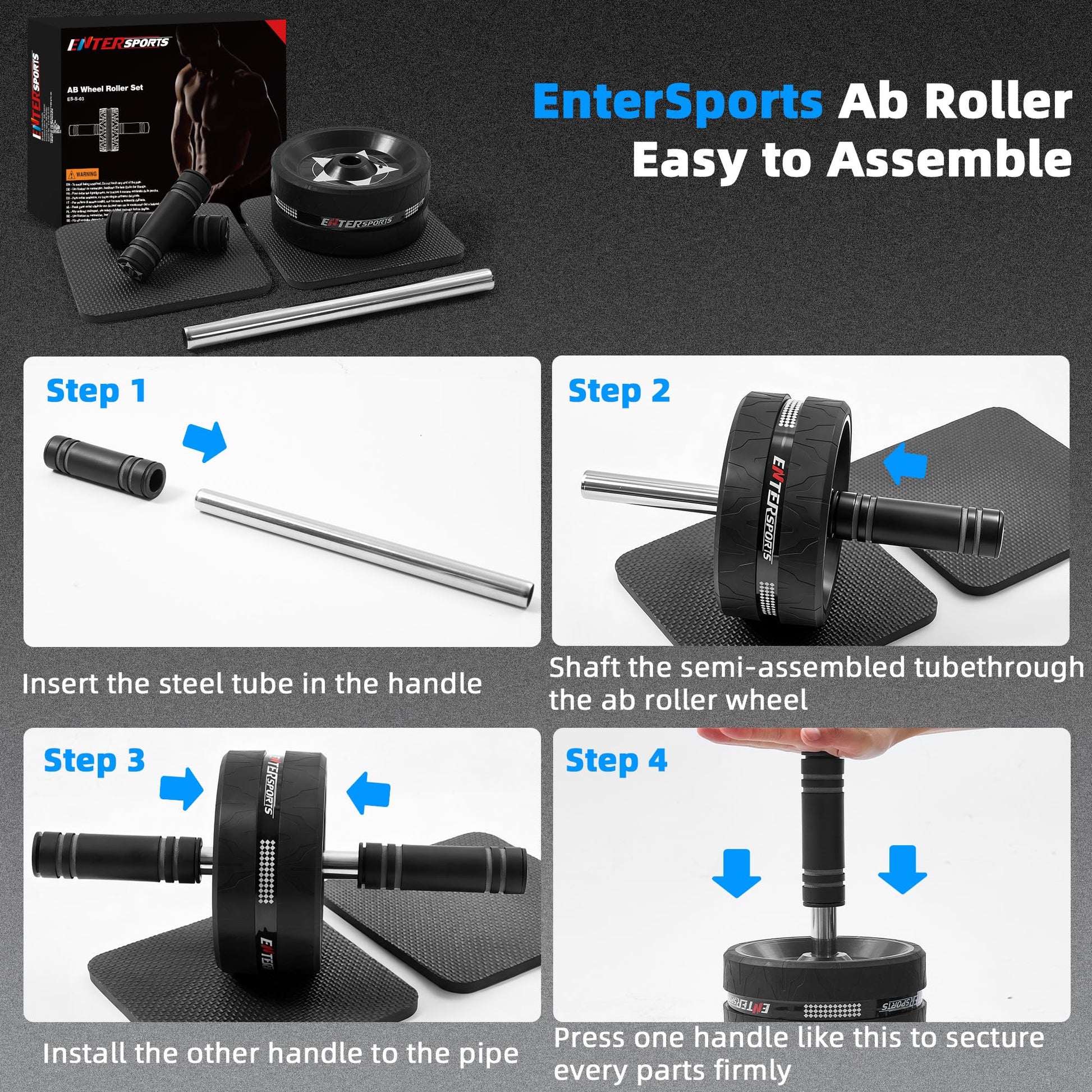 Ab Roller Wheel for Abs Workout - Abdominal Exercise Equipment with 2 Knee Pads for Home Gym, Core