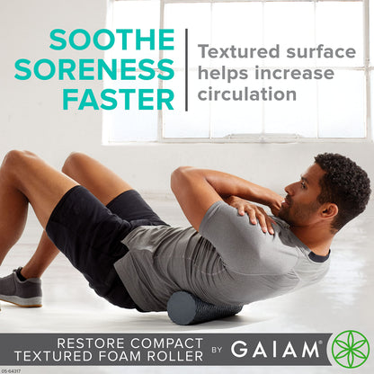 Gaiam Restore Compact Textured Foam Roller, 12", Muscle Recovery