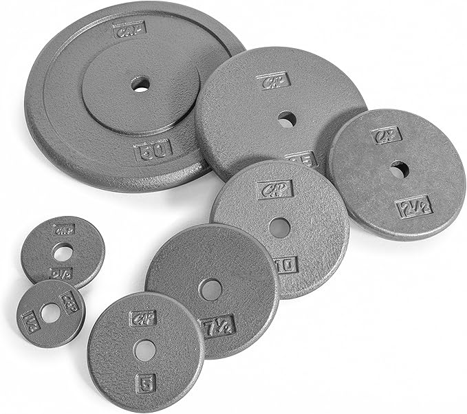 CAP Barbell Standard 1-Inch Cast Iron Weight Plates - Singles & Sets | 1.25-50 lbs | Multiple Options
