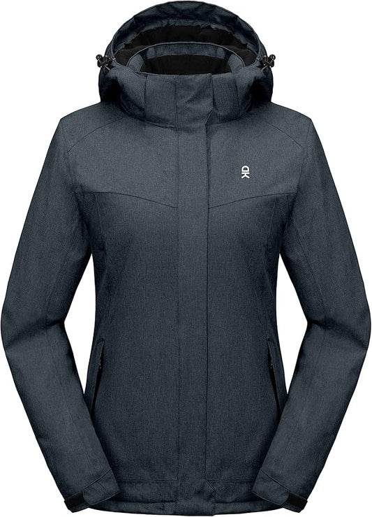Little Donkey Andy Women's Waterproof Hiking Skiing Jacket with Removable Hood, Fleece Lined Winter