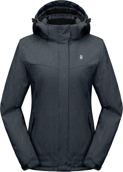 Little Donkey Andy Women's Waterproof Hiking Skiing Jacket with Removable Hood, Fleece Lined Winter Warm Rain Coat