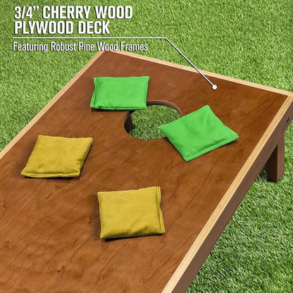 GoSports 4 ft x 2 ft Commercial Grade Cornhole Boards Set - Natural Wood Cornhole Boards, Choose from Different Bean Bag Color Combinations - Gold & Bright Green