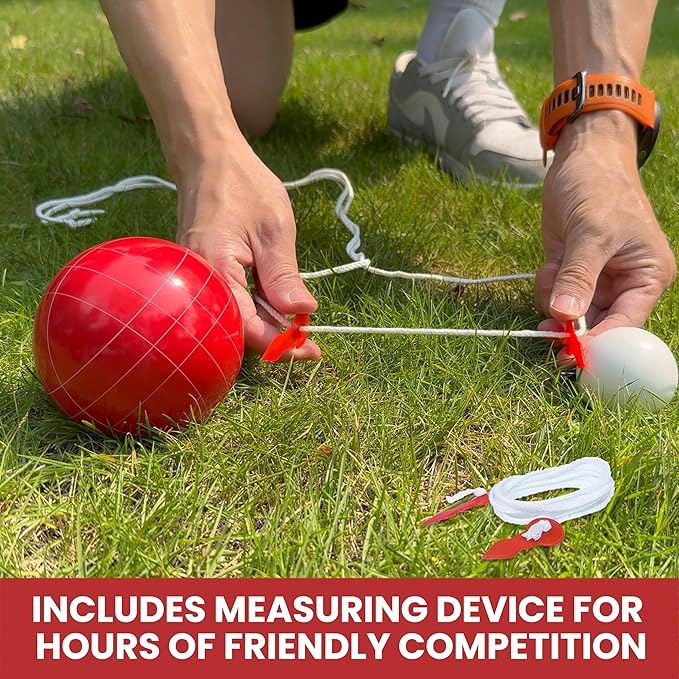 100mm Bocce Ball Set Regulation Size and Weight for Lawn, Beach Bocci Game for 2-8 Players (Red and Green)