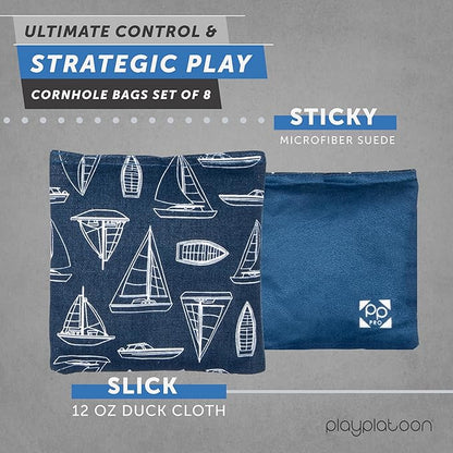 Professional Cornhole Bags - Set of 8 Regulation All Weather Double Sided - Sticky Side/Slick Side Bean Bags for Pro Corn Hole Game