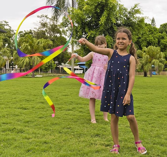 20 Pack Ribbon Dancing Wands Party Favors for Kids, Rainbow Birthday Decorations, Princess Party Supplies, Girls Party Games, Gymnastics Goody Bag Stuffers (Rainbow)
