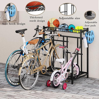 Bike Rack Storage Stand Organizer Floor Holds 3 Bicycle Parking Freestanding Adjustable Garage Indoor Outdoor Bike and Sports Storage Station, Black (3 Bike Stand)