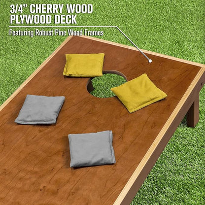 GoSports 4 ft x 2 ft Commercial Grade Cornhole Boards Set - Natural Wood Cornhole Boards, Choose from Different Bean Bag Color Combinations - Gold & Gray
