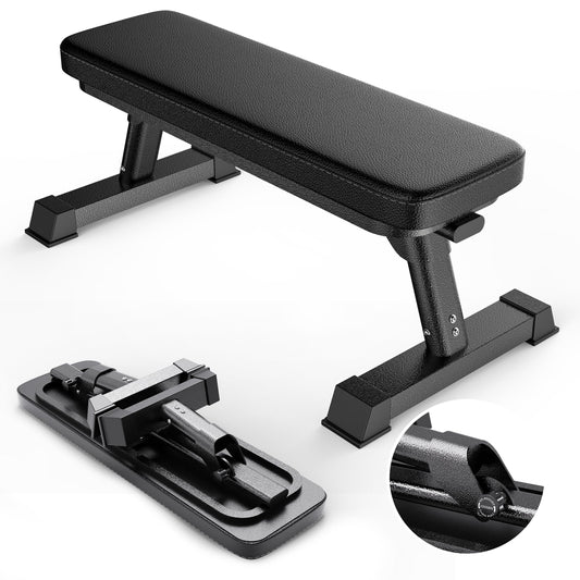 Finer Form Gym Quality Foldable Flat Bench for Multi-Purpose Weight Training and Ab Exercises