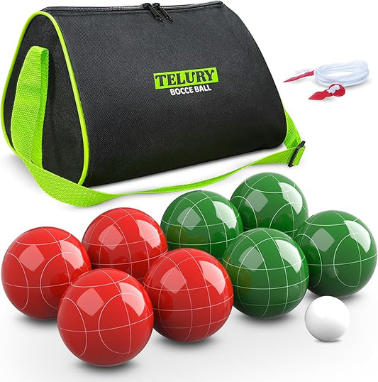 100mm Bocce Ball Set Regulation Size and Weight for Lawn, Beach Bocci Game for 2-8 Players (Red and Green)