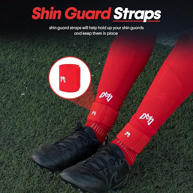 Soccer Grip Socks, Shin Guards, Pre Cut Sock Sleeves, and Guard Straps Bundle Pack - Essential Equipment for Soccer Players - for Mens, Women, Youth, Size 7 to 12 US Men Shoe Size