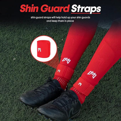 Soccer Grip Socks, Shin Guards, Pre Cut Sock Sleeves, and Guard Straps Bundle Pack - Essential Equipment for Soccer Players - for Mens, Women, Youth, Size 7 to 12 US Men Shoe Size