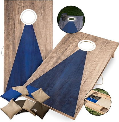 Triumph Sports LED 2x4 Cornhole Boards - Caddy set and Grey and Blue