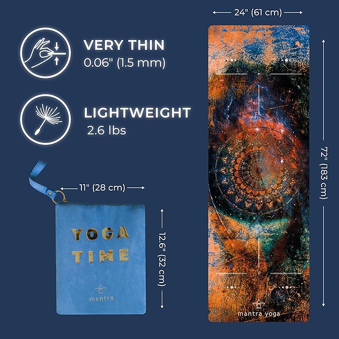 Mantra Yoga Travel PRO 1.5mm - Foldable Fitness & Exercise Mat with Bag | Lightweight, Compact & Eco-Friendly | Non-Slip & Washable | For All Types of Yoga | 72" L x 24" W | 2.6 lbs