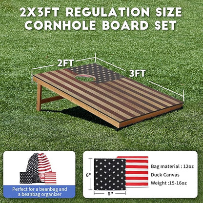 Cornhole Set, Corn Holes Outdoor Game, Regulation Cornhole Boards, Portable Cornhole Set, Classic American Flag Cornhole Set Includes 2 Boards, 8 Cornhole Beans Bags & Carry Case