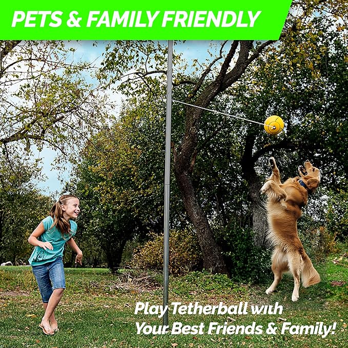 STERLING Sunnywood Sports Heavy Duty Tetherball Set for Outdoor Backyard with Ball, Rope and Pole 10-1/2' Height