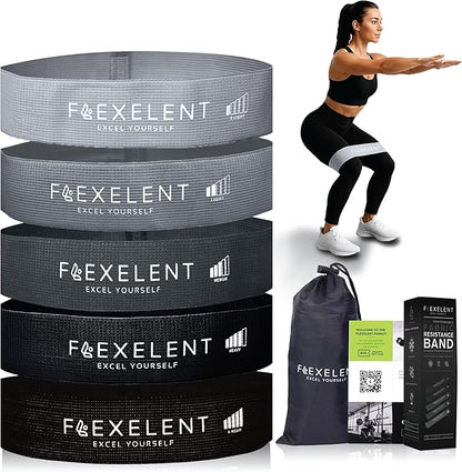 Fabric Resistance Bands for Working Out with 5 Strength Levels - Extra Light to Extra Heavy, Thick Resistance Workout Bands for Legs, Glutes, Hip, Stretching, Strength Training, and Physical Therapy