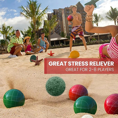 100mm Bocce Ball Set Regulation Size and Weight for Lawn, Beach Bocci Game for 2-8 Players (Red and Green)