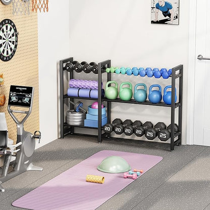 Dumbbell Rack 3-Tier 50 Inch Adjustable 900LB Capacity Weight Rack For Kettlebell Home Gym Dumbbells (Rack Only)