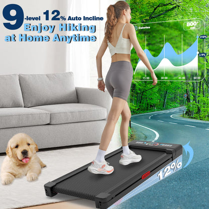 Walking Pad Treadmill 12% Auto Incline, Under Desk Treadmill, Black