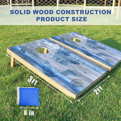 Cornhole Board Set, Regulation Size 4 x 2FT/3 x 2FT Solid Wood Corn Hole Game Set with 8 Bean Bags,2 Cornhole Boards and 1 Carry Bag for Outdoor Beach Toss Games Competitions