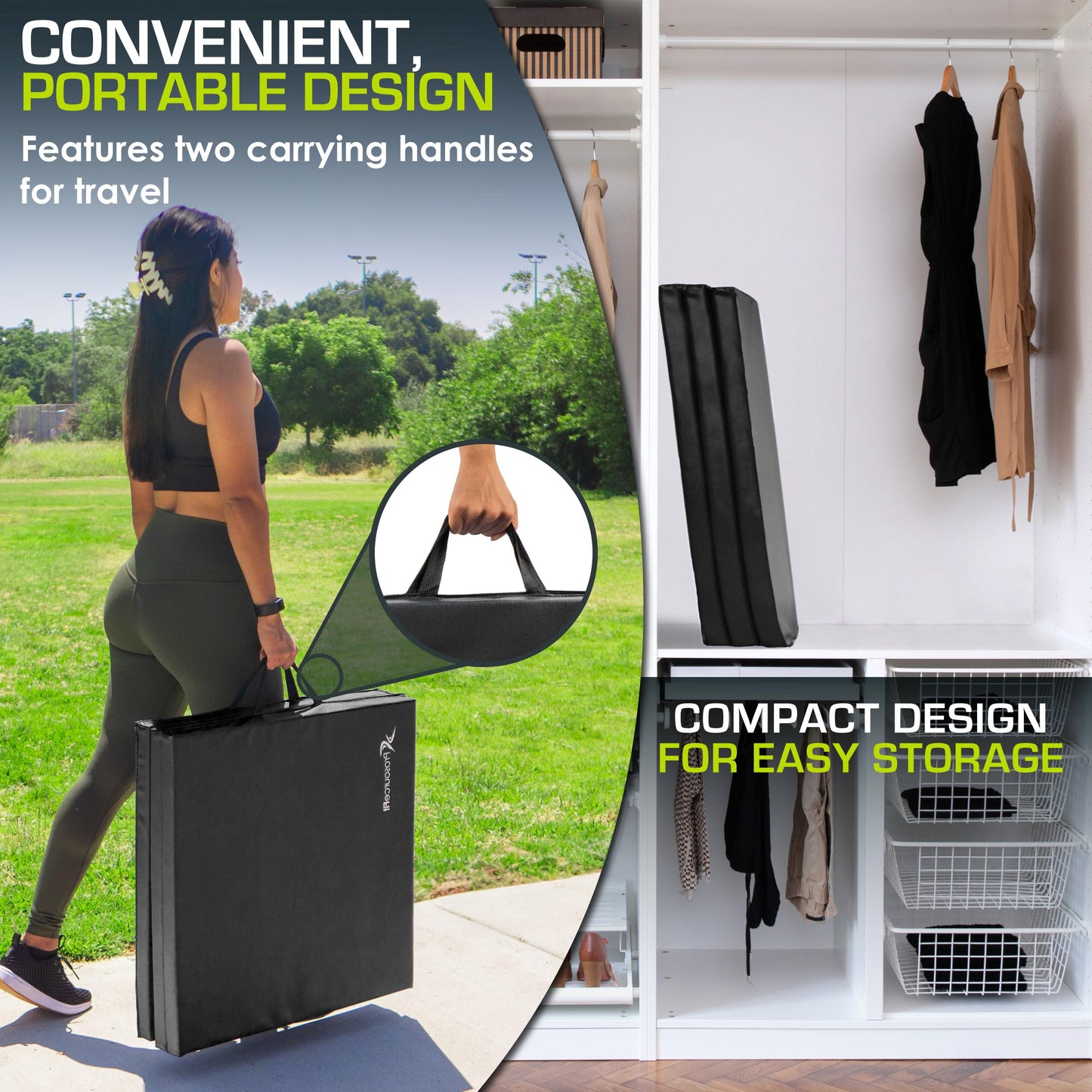 ProsourceFit Tri-Fold Folding Thick Exercise Mat 6’x2’ with Carrying Handles for MMA, Gymnastics