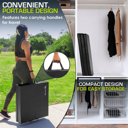 ProsourceFit Tri-Fold Folding Thick Exercise Mat 6’x2’ with Carrying Handles for MMA, Gymnastics