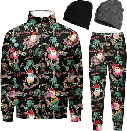 DOOPCCOR Men Track Suits Sets 80s outfit for men tracksuits sweatsuits 2 Piece sets Zip Casual Jogging 2 Knit Beanie