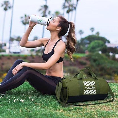 TUGUAN Basketball Gym Bags for Men Women Small Travel Duffle Bag with Wet Pocket & Shoes Compartment Overnight Weekender Duffel Bag Sports Gym Tote bag Man 40L, Green