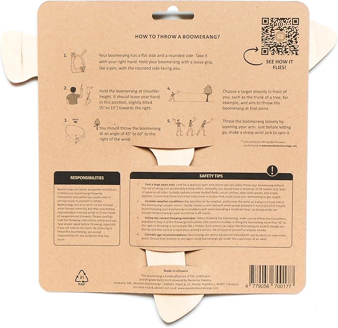 Wooden Boomerang Hurricane v2 | Handcrafted Returning Boomerang | Easy-to-Throw Design for Beginners | Fun Outdoor Game | Thin, Lightweight and Safe to Use Idea | Suitable for 14+