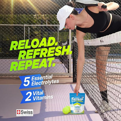 FAST&UP Reload – Lemon & Lime - Refreshing Electrolyte Drink Mix | Hydration Powder Packets | 1500 mg Electrolytes + Vitamins C & B12 | Easy to Open Single Serving Pack | 15 Servings