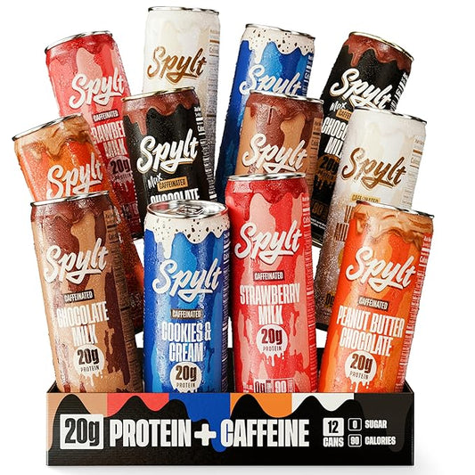 High Protein Milk - 6 Flavor Variety Pack with 60mg Caffeine & 20g Protein - 90 Calories, Ready to