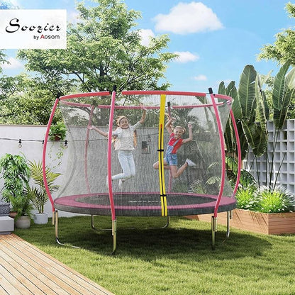 Soozier Trampoline Outdoor, Recreational Trampoline with Net Enclosure, Curved Poles and Safety Spring Cover for Kid Adults, ASTM Approved