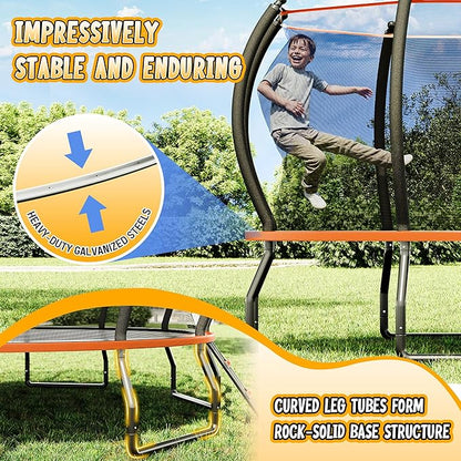 8FT 10FT 12FT 14FT 16FT Trampoline with Pop-up Quick Connector and Basketball Hoop, Trampoline Outdoor with Enclosure, Ladder, ASTM Approval for Kids and Adults
