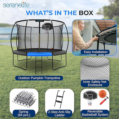 Serenelife 12FT 10FT 8FT Recreational Trampolines with Enclosure Net and Ladder and Anti-Rust Coating, ASTM Approved Trampoline Outdoor for Kids and Adults Outdoor Yard Trampolines