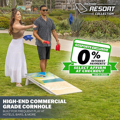 GoSports 4 x 2 ft Resort Collection All Weather Cornhole Boards - Choose Rustic, Beach, White DIY, Blue Stripe, Palms - Regulation Size Set