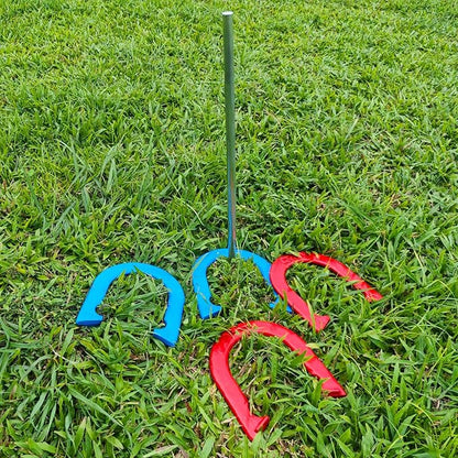 Horseshoes Outside Game Set-Portable Outdoor Horseshoe Set Includes 4 Professional Solid Steel Horseshoes with Solid Steel Stakes & Carrying Bag, Perfect for Backyard and Beach