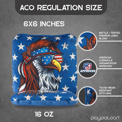 Play Platoon Cornhole Bags Set of 8 Regulation Professional Corn Hole Bean Bags ACO Approved, Competition Weight, Slick and Stick
