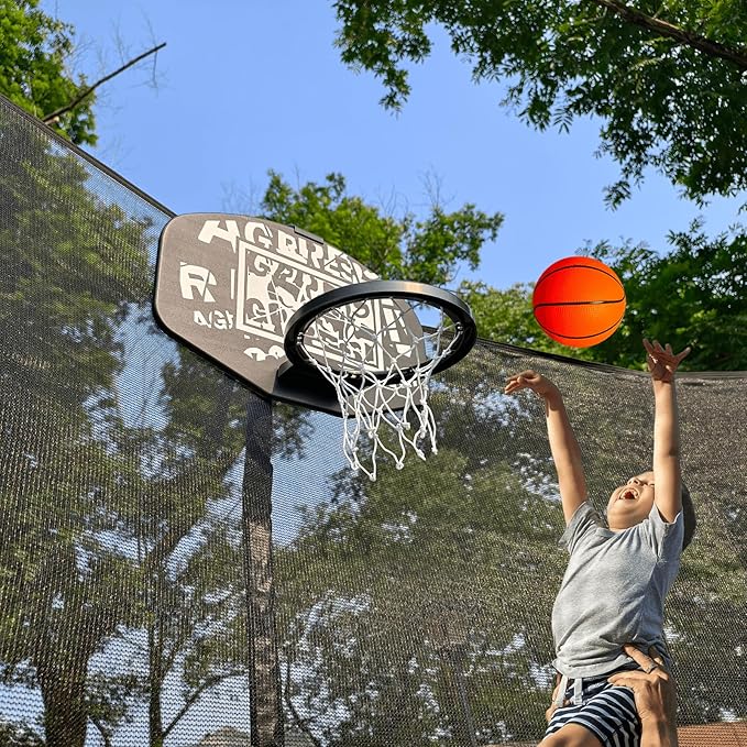 Trampoline Basketball Hoop Attachment, with 3 Mini Balls and Air Pump, Fits All Trampoline Models, Universal Accessories of All Ages, Height and Angle Adjustable