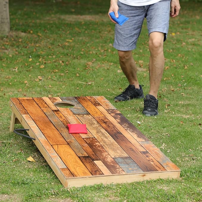 Solid Wood Premium Cornhole Game Set, Bean Bag Toss Game for Tailgate, Outdoor, Backyard - Professional Portable Cornhole Boards & Set of 8 Cornhole Bean Bags (Junior, Tailgate, Regulation Size)